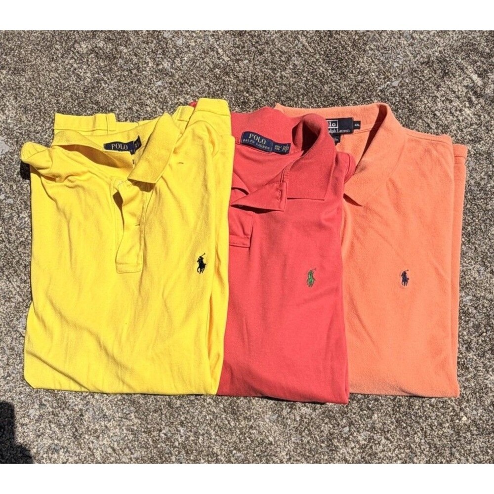 Lot of 3 Polo Ralph Lauren Solid Bright Short Sleeve Polo Shirts Size XXL/ TG